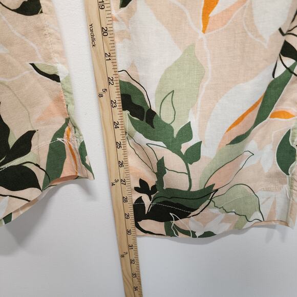 Nicole Miller Tropical Linen Blend Pants Size M Ruffle Waist Straight Leg Travel - Picture 9 of 11